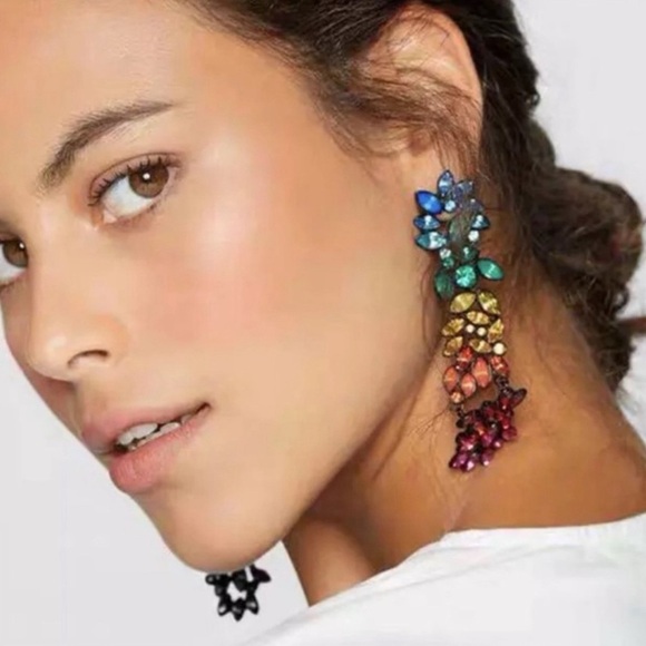 Colorful Crystal Drop Earrings - Picture 1 of 12